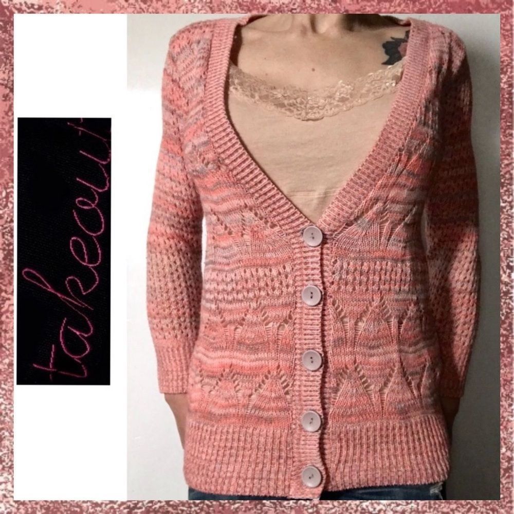 Takeout Coral Gray Button Down Cardigan Sweater XL